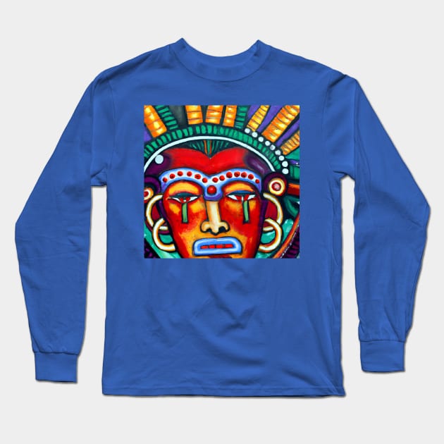 Colorful Mexican God Painting Long Sleeve T-Shirt by Ravenglow